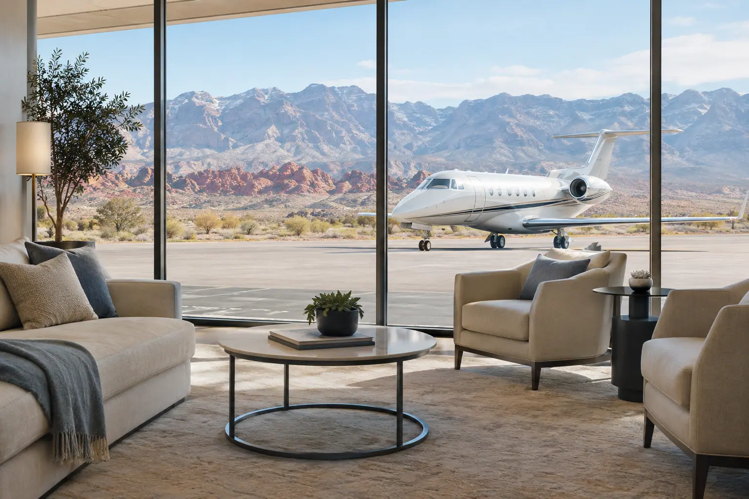 Private terminal lounge overlooking the ramp