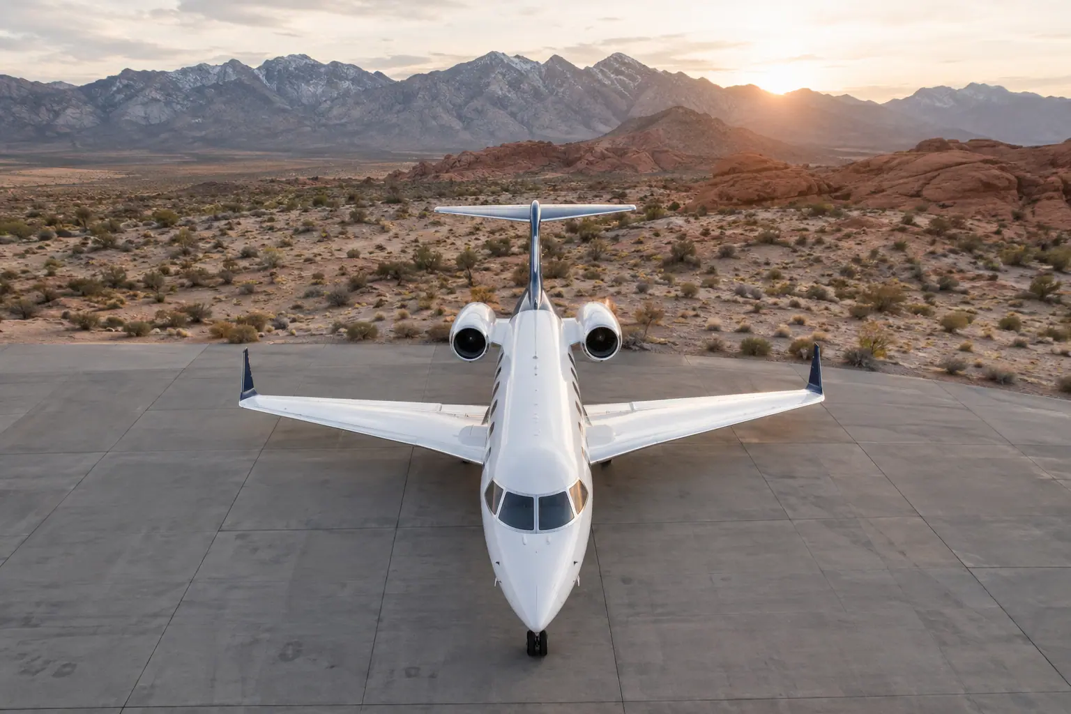 Super-midsize jet on the ramp